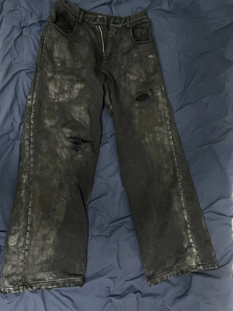 Blur coated wide baggy carpenter jeans (Length/Waist/Thigh/Bottom